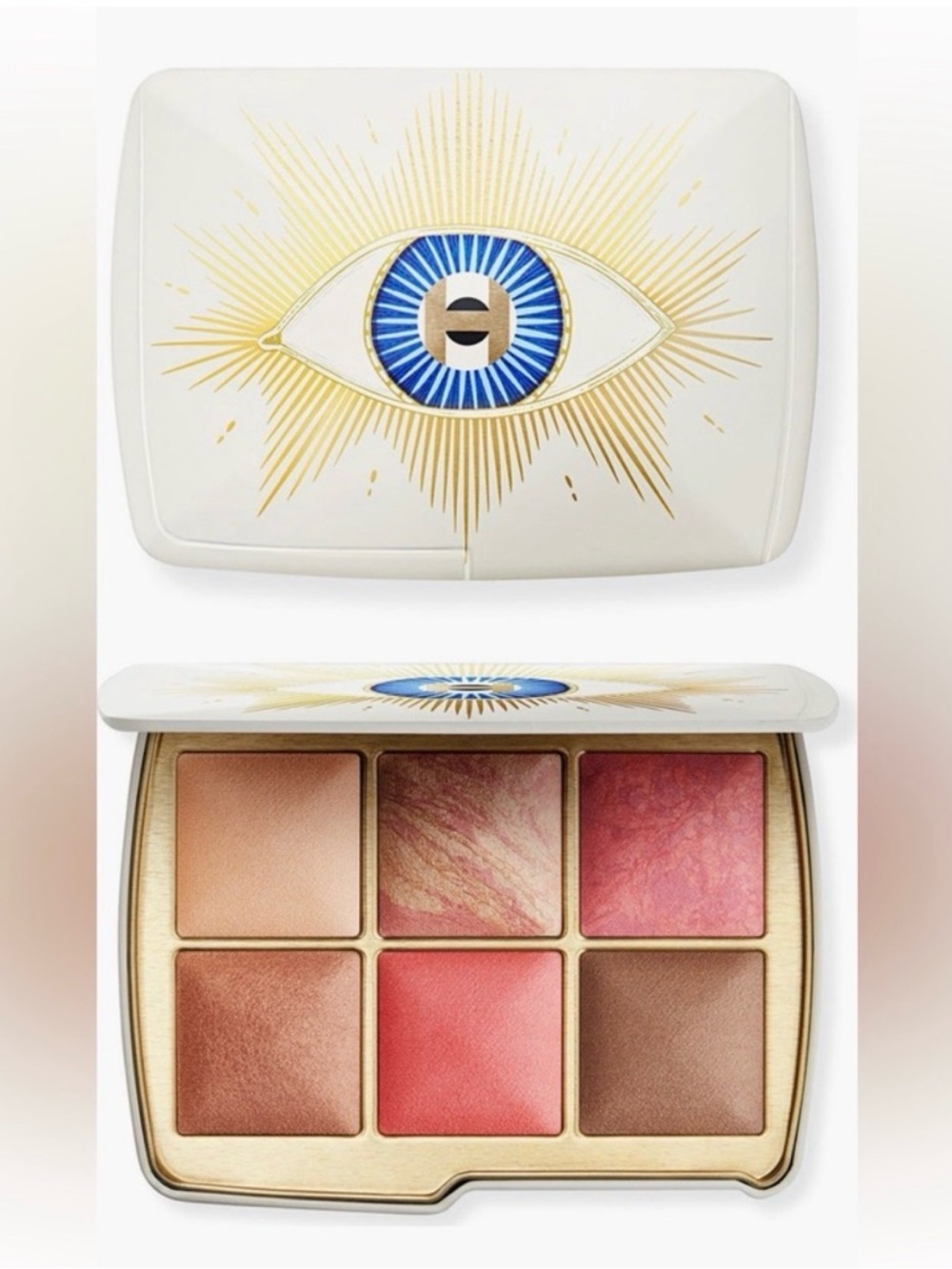 Hourglass Face Palette Compact with Blue and Gold Eye Motif